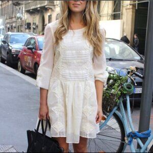 Free People Leigh Ivory White Lace Long Sleeve Dreamy Dress